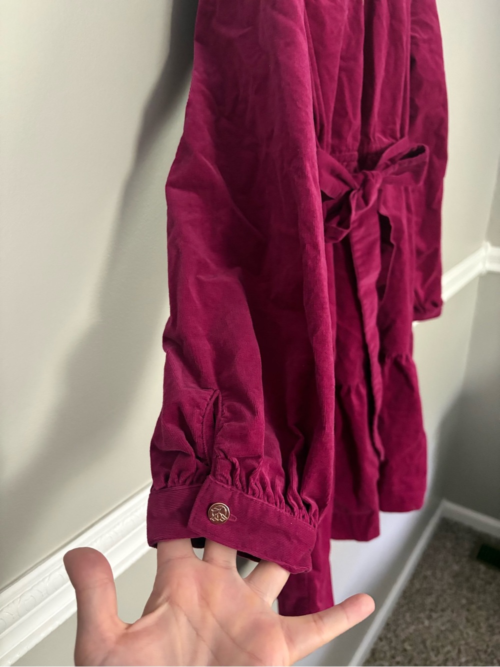 Draper James Raspberry Corduroy Button Front Belted Shirt Dress XL - Picture 7 of 12